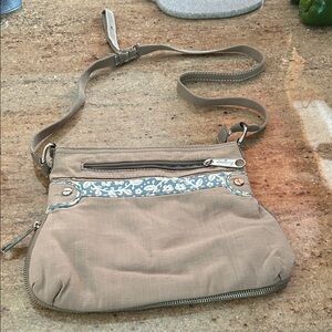 Thirty-One Tan and Blue Crossbody Bag